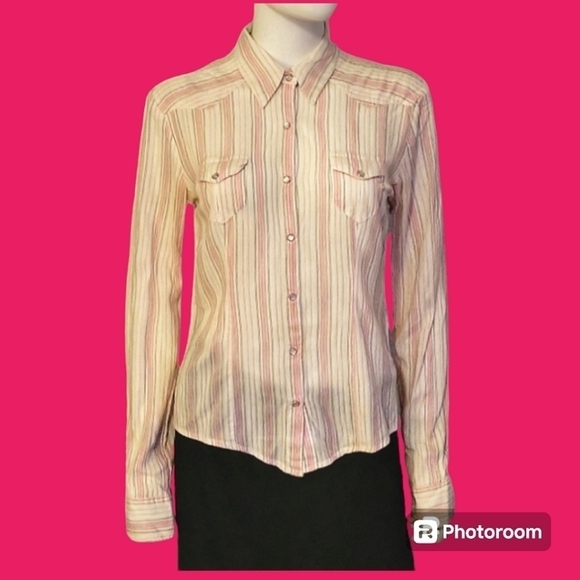 5/$25 COTTON EXPRESS Striped Snap Button Long Sleeve Cowboycore Shirt FLAWED - Picture 1 of 10